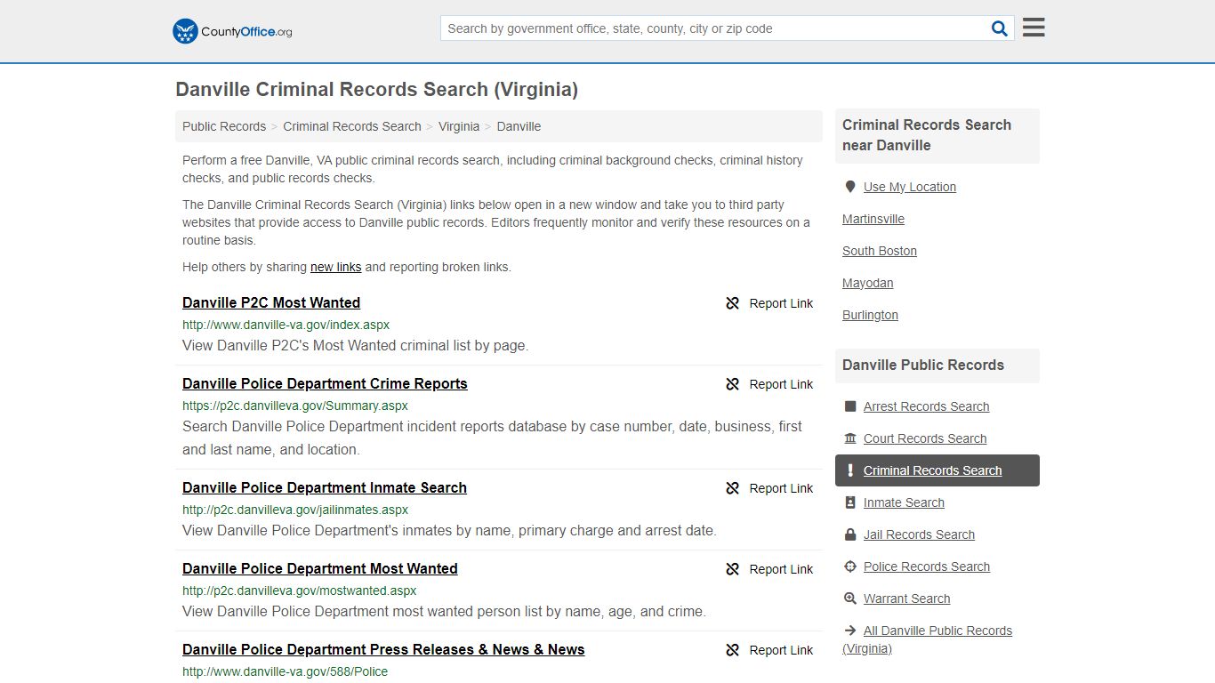 Danville Criminal Records Search (Virginia) - County Office